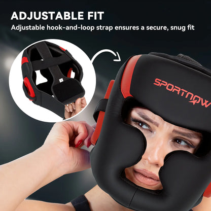 SPORTNOW Boxing Headguard, Headgear Helmet with Adjustable Strap for Full Face Protection for Kickboxing Sparring, Red