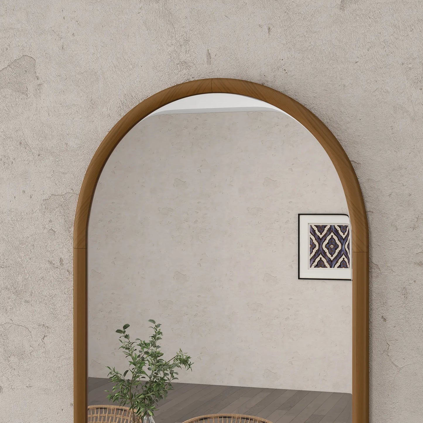 HOMCOM 110 x 65cm Wooden Arched Mirror, Wall Mount- Natural Finish