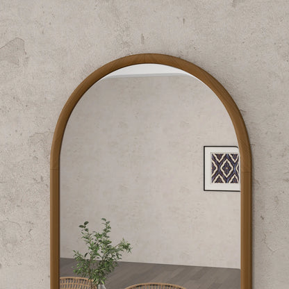 HOMCOM 110 x 65cm Wooden Arched Mirror, Wall Mount- Natural Finish