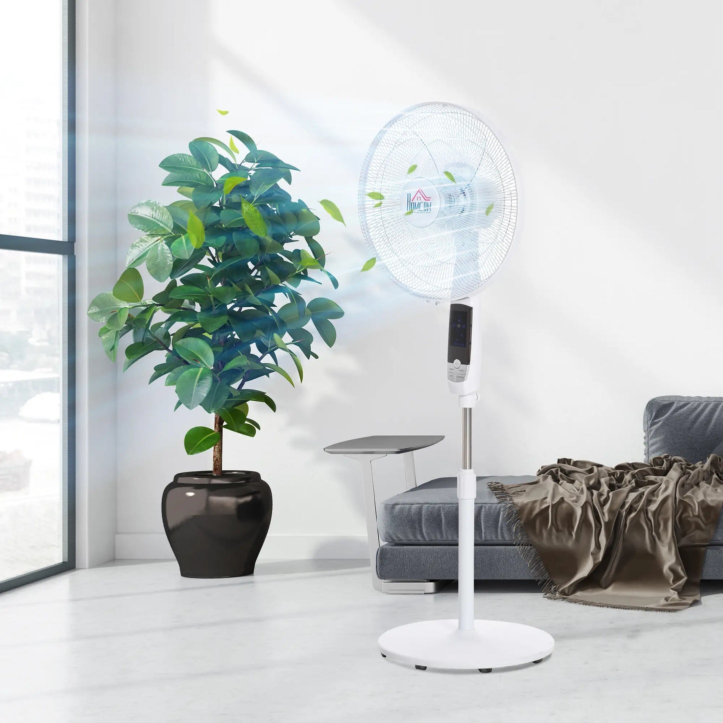 HOMCOM 16'' Pedestal Stand Fan, 3 Speed 3 Mode, 85° Oscillation, 3M Remote Controller, Height Adjustable, Black and White
