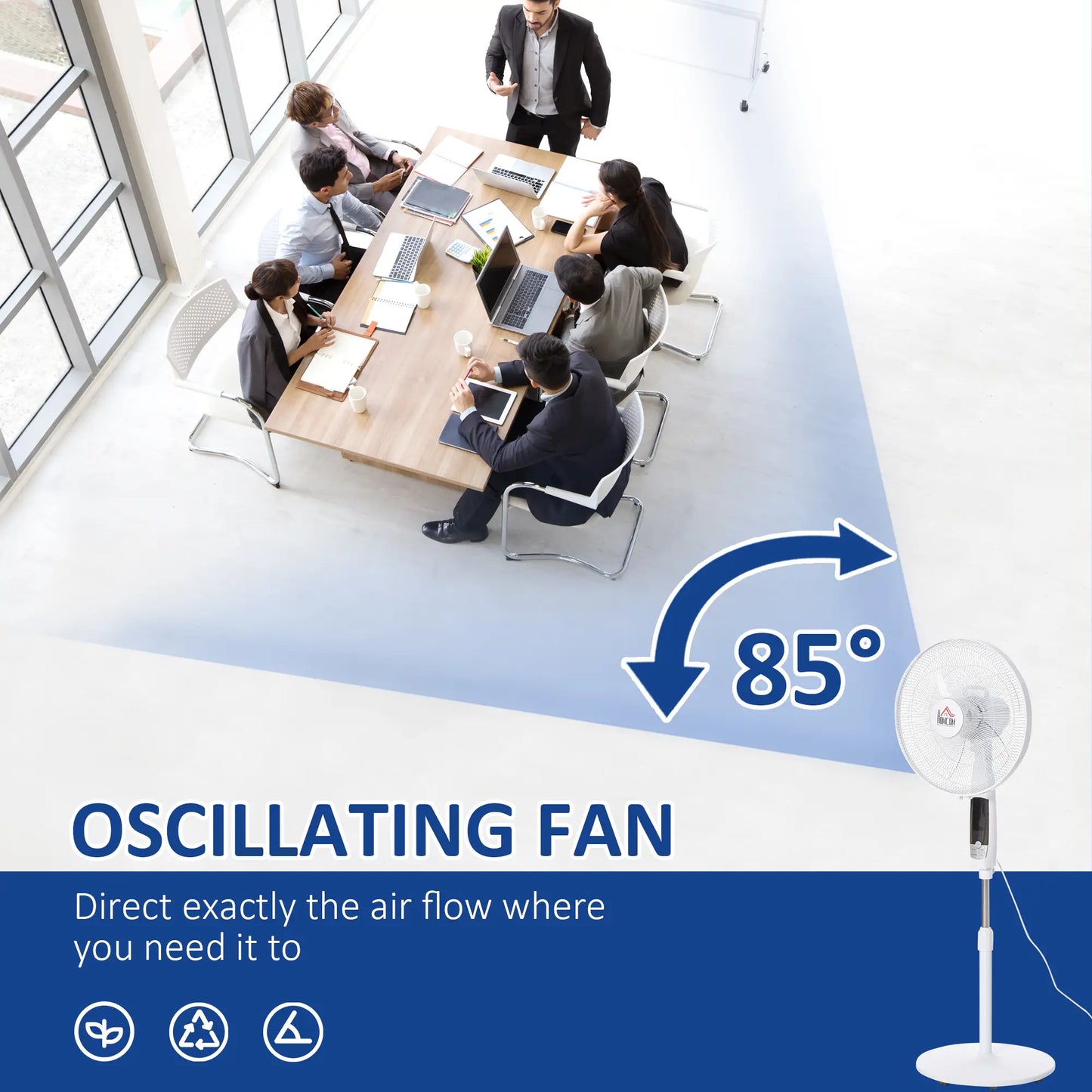 HOMCOM 16'' Pedestal Stand Fan, 3 Speed 3 Mode, 85° Oscillation, 3M Remote Controller, Height Adjustable, Black and White