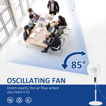 HOMCOM 16'' Pedestal Stand Fan, 3 Speed 3 Mode, 85° Oscillation, 3M Remote Controller, Height Adjustable, Black and White