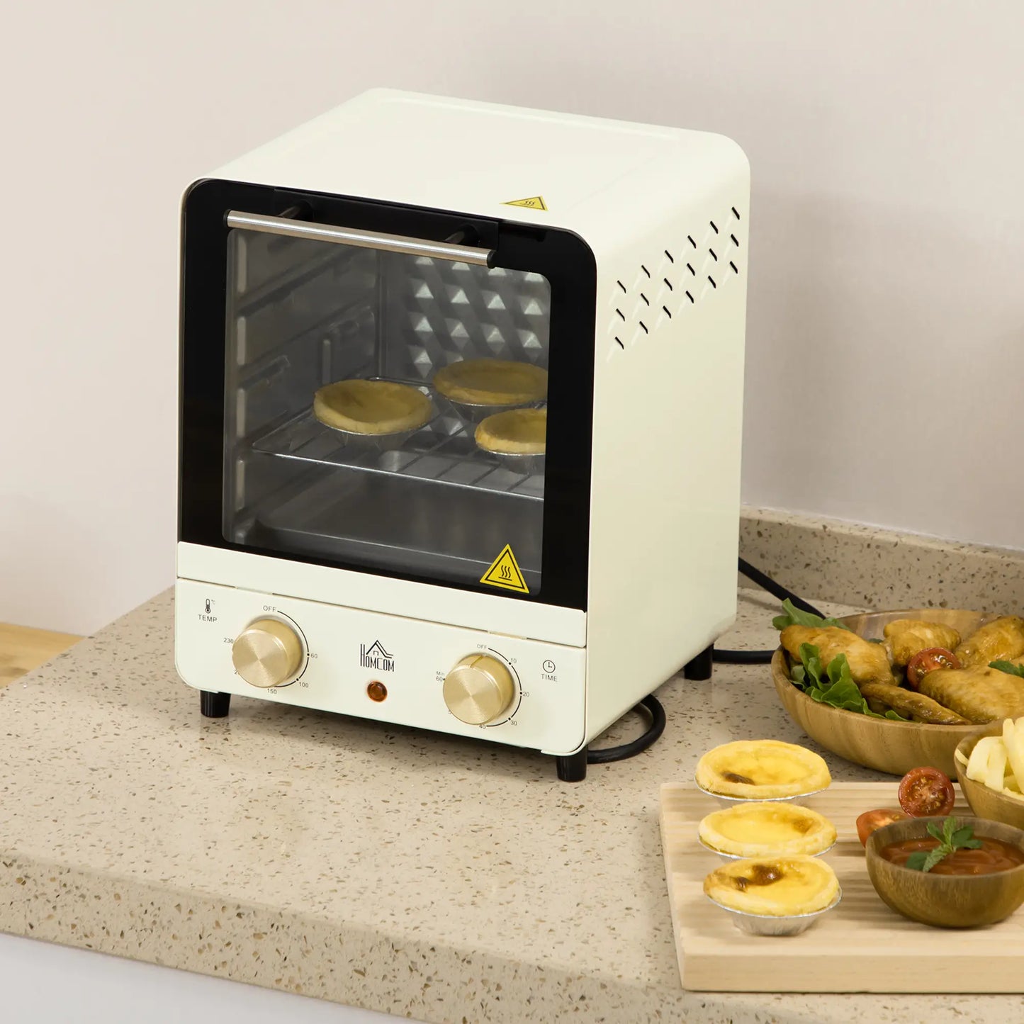 HOMCOM 15 Litres Electric Mini Oven, Grill with 60-230℃ Adjustable Temperature, 1000W, Cream White