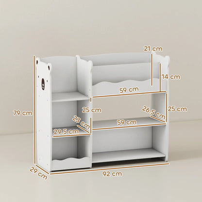 AIYAPLAY Kids Toy Storage Unit, Bear Design Kids Bookshelf & Toy Organiser for Bedroom, Playroom, White