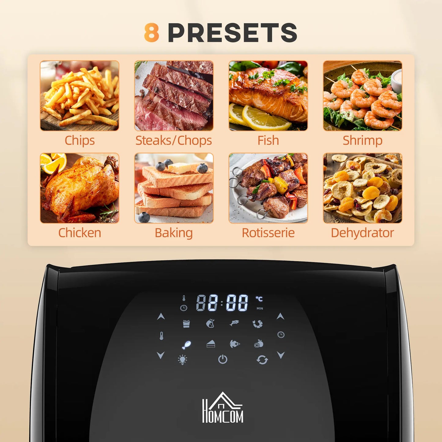 HOMCOM 12L 8 in 1 Digital Air Fryer Oven with Roast, Bake, Dehydrate, 8 Preset Modes, Rapid Air Circulation, 1800W, Black