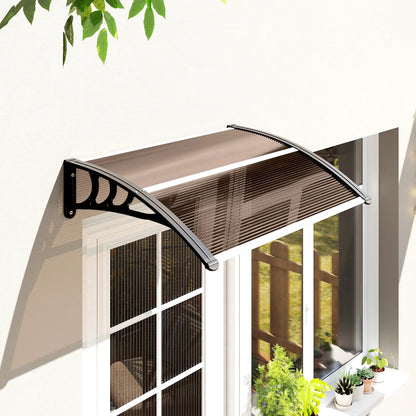 Outsunny Front Door Canopy Outdoor Awning Aluminium Rigid, Rain Shelter UV Water Rain Resistant Brown