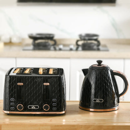 HOMCOM 1.7L 3000W Fast Boil Kettle and 4 Slice Toaster Set with 7 Browning Controls, Crumb Tray, Black