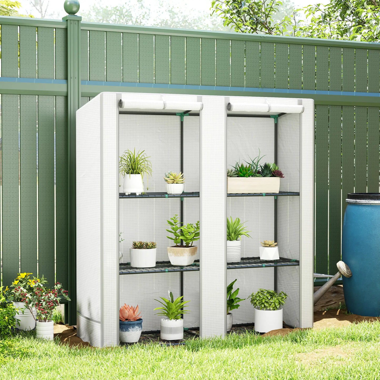 Outsunny Three-Tier Mini Greenhouse, UV Resistant Plastic Cover- White