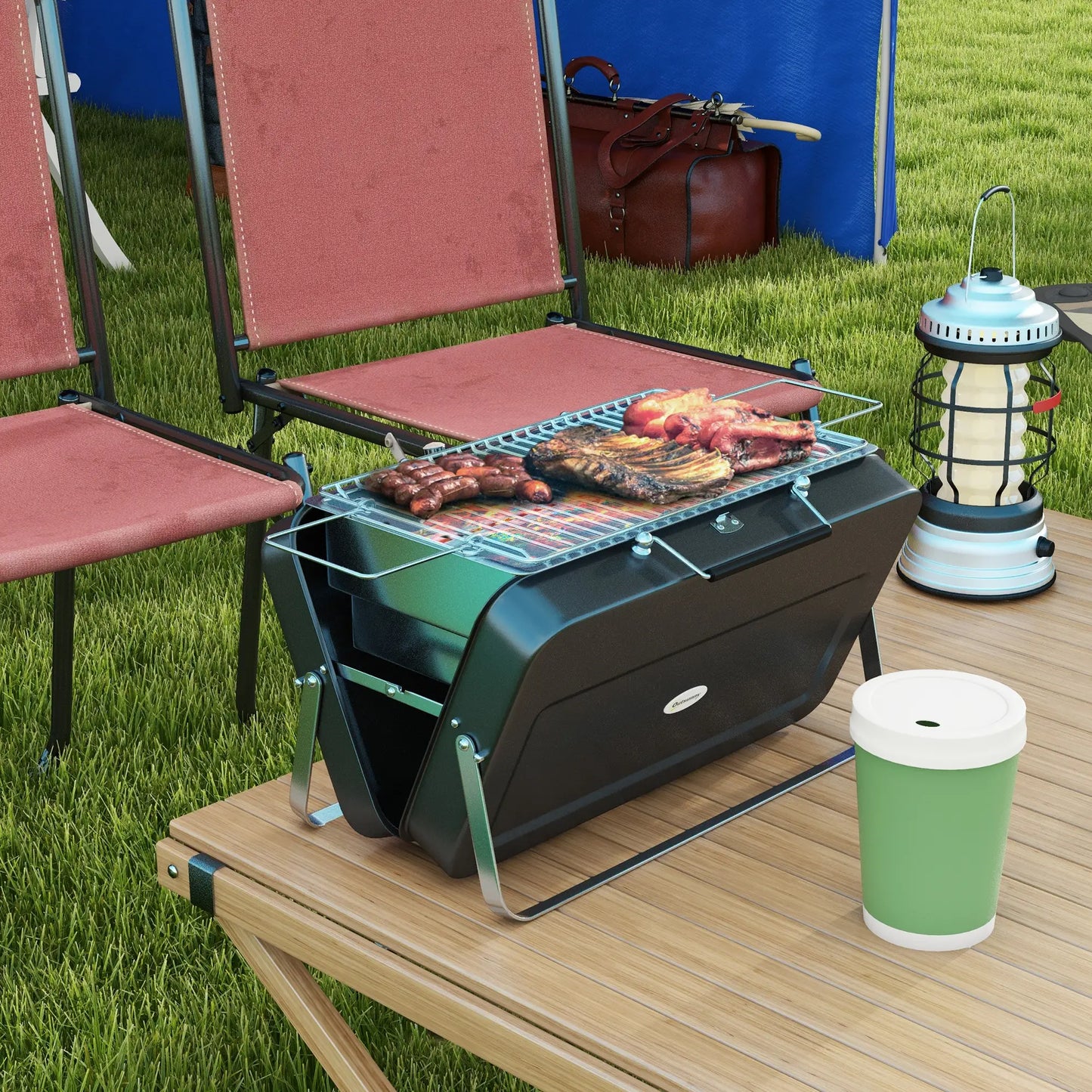 Outsunny Metal Suitable-Style Outdoor Barbecue Portable Mini BBQ Grill - Black