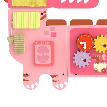AIYAPLAY Busy Board Panels, Wall Mounted Montessori Inspired, Toddler Learning Centre Dinosaur Theme, Pink