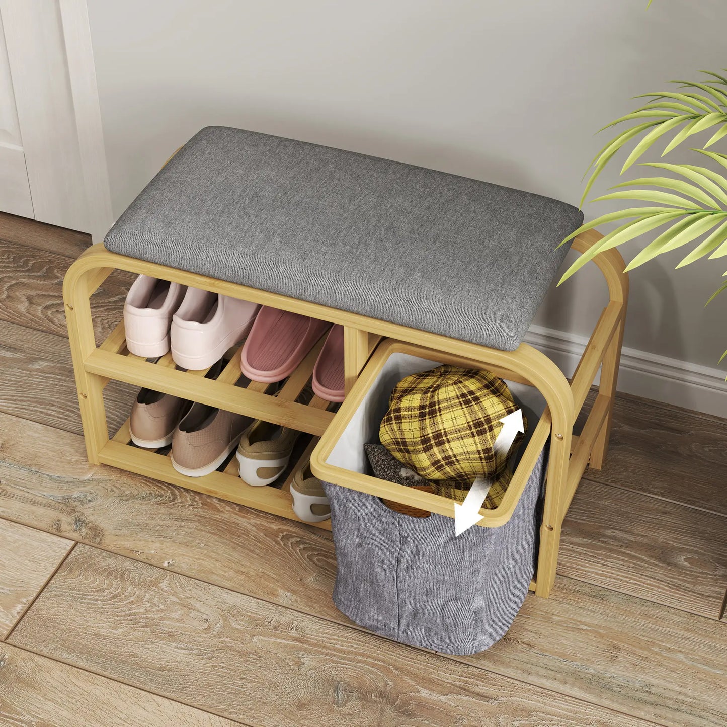 HOMCOM Bamboo Shoe Rack Storage Bench with Padded Seat - Nature Wood Finish