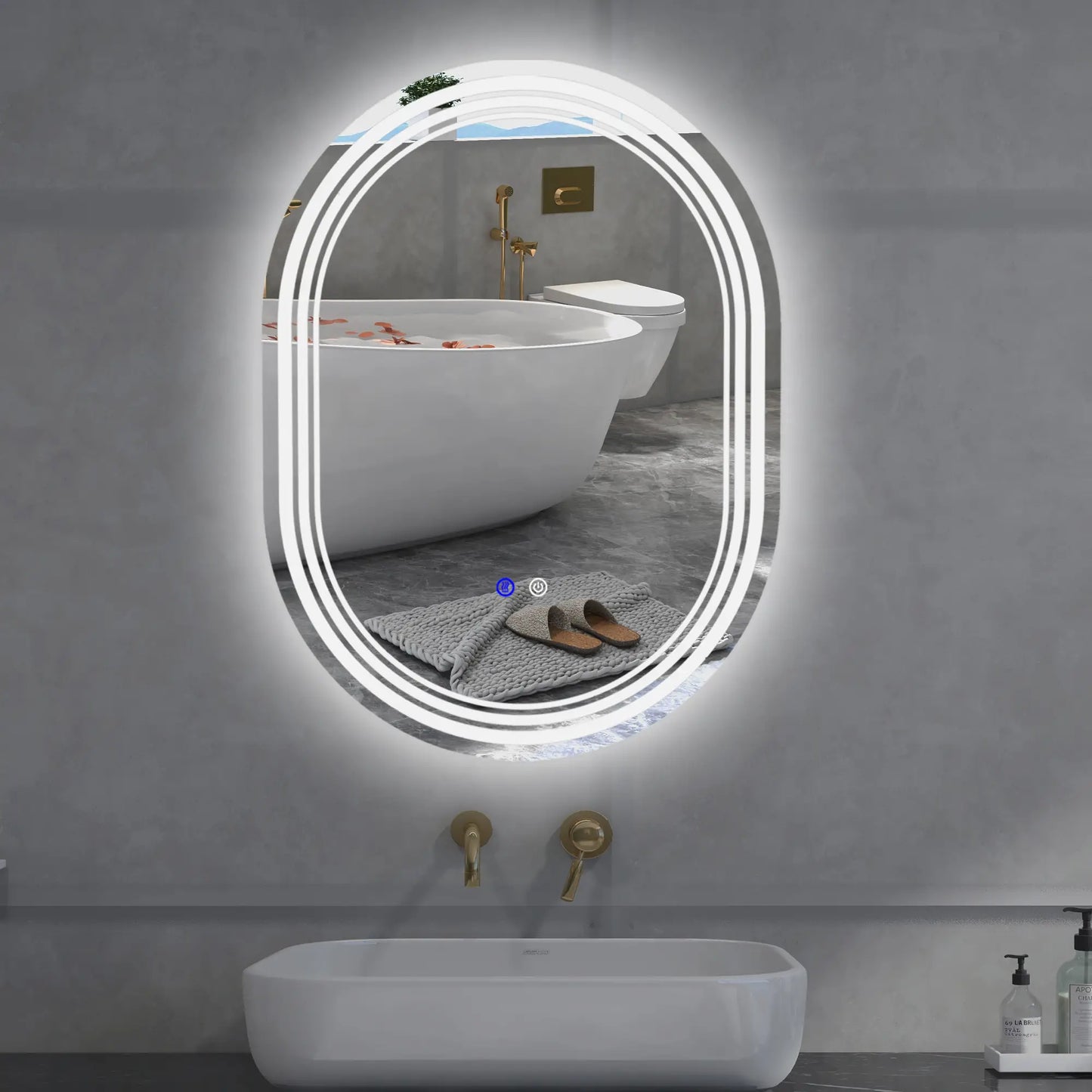 kleankin Bathroom Mirror with LED Lights Makeup Mirror, Anti-fog Touch, Switch, Vertical or Horizontal