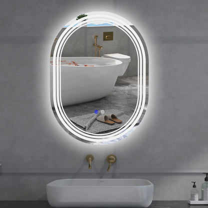 kleankin Bathroom Mirror with LED Lights Makeup Mirror, Anti-fog Touch, Switch, Vertical or Horizontal