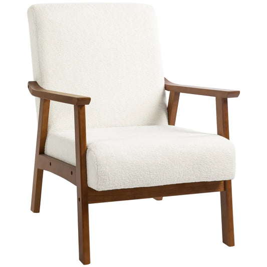 HOMCOM Armchair Boucle Seat Mid Century Accent Chair - White