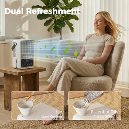 HOMCOM Mini Desk Fan with Humidifier & RGB Light Portable Table Fan with 550ml Water Tank