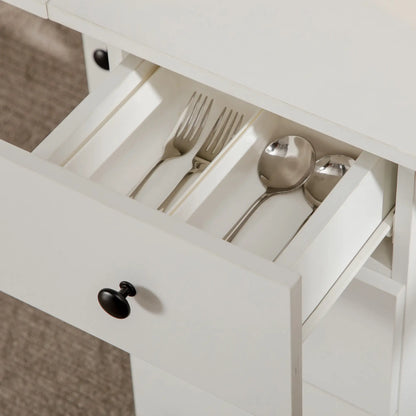 HOMCOM Kitchen Multi-Storage Six-Person Drop Leaf Dining Table - White