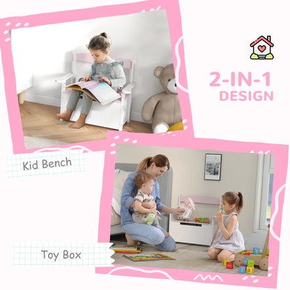 AIYAPLAY 2-in-1 Toy Box Bench for Kids Storage with Lid for Bedroom, Nursery, Playroom, Pink