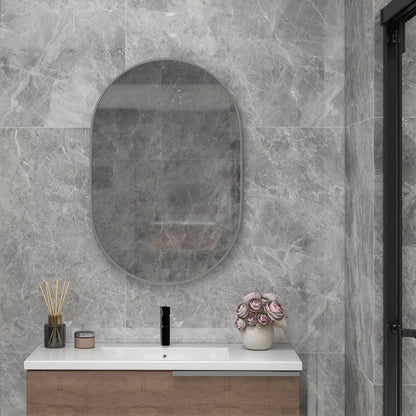 HOMCOM 60cm Round HD Tempered Glass Bathroom Mirror - Silver Tone