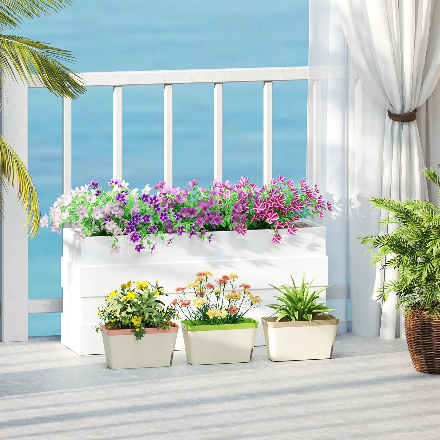 Outsunny Set of 3 Self Watering Plant Pots Outdoor, 27cm Garden Planters with Visual Water Level Window, Plastic Flower Pots