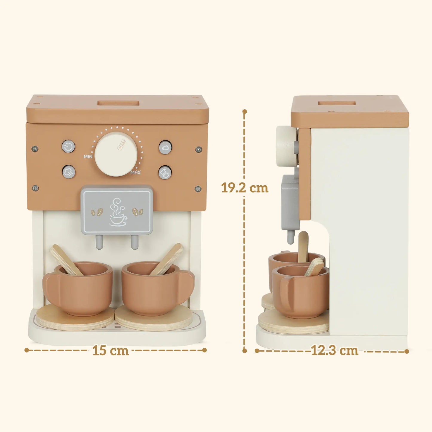 AIYAPLAY Kids Wooden Coffee Machine Toy, Pretend Play Kitchen Accessories Gift for Ages 3+
