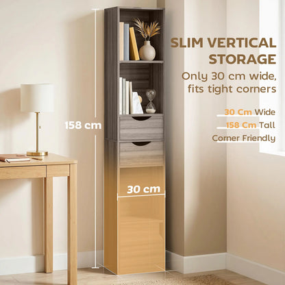 HOMCOM Bookcase with 2 Drawers and Cabinet, Adjustable Shelf Bookshelf, Grey