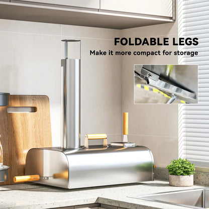 Outsunny Wood Fired Pizza Oven, Portable Wood Pellet Pizza Maker with Pizza Stone and Peel, Foldable Legs, Chimney for Outdoor Cooking