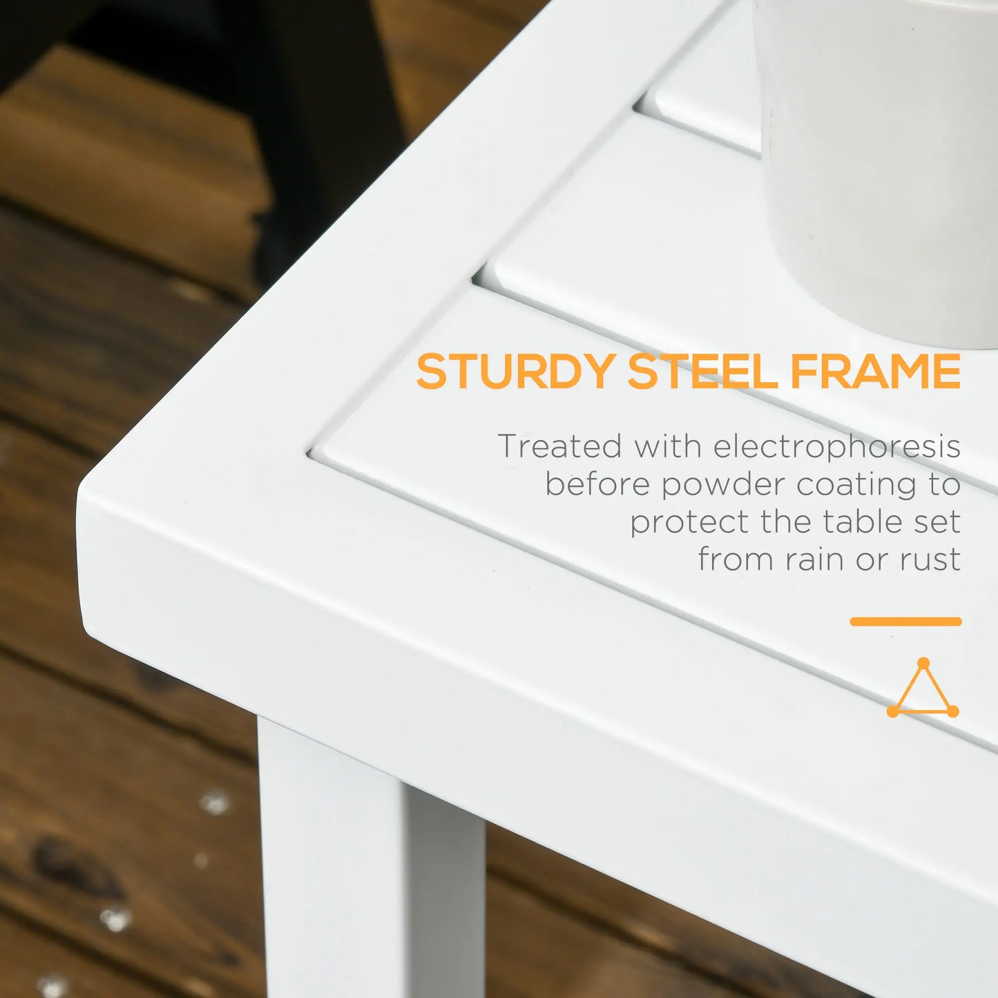 Outsunny Garden Side Table End Table Patio Coffee Table with Umbrella Hole, Steel Frame, White