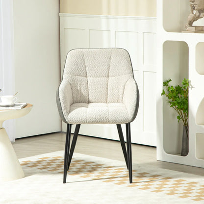 HOMCOM Accent Chair with Foot Pads, Upholstered Armchair with Chenille Fabric Front and PU Back, for Living Room Bedroom, Cream White