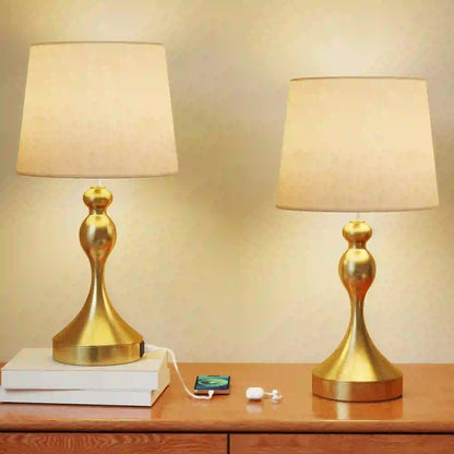 HOMCOM Bedside Lamps Set of 2, Modern Table Lamps with 3 Colour Temperatures, USB A+C Charging Ports & Linen Shade, Gold Tone