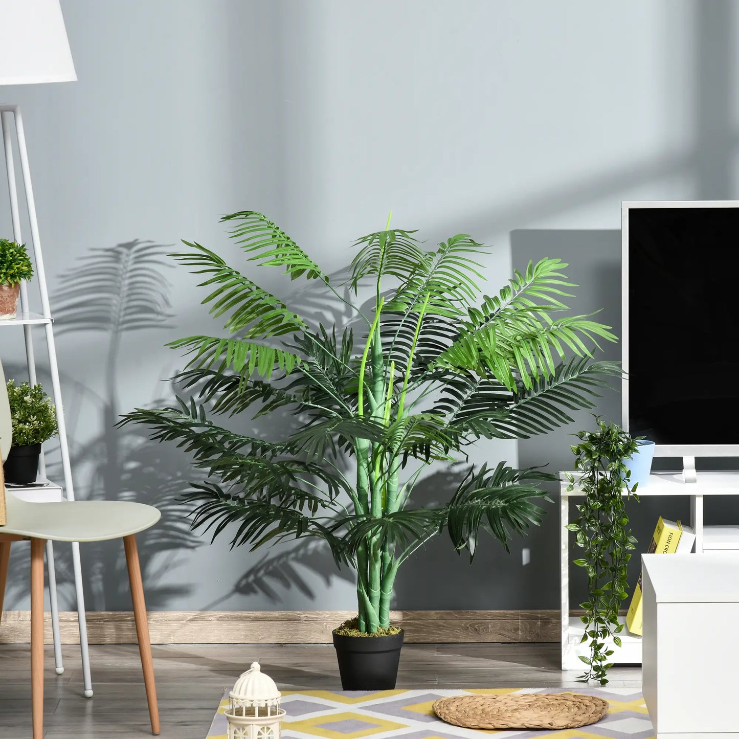 Outsunny Artificial Palm Plant Decorative Tree with Nursery Pot, Fake Plastic Indoor Home Office Décor, Green