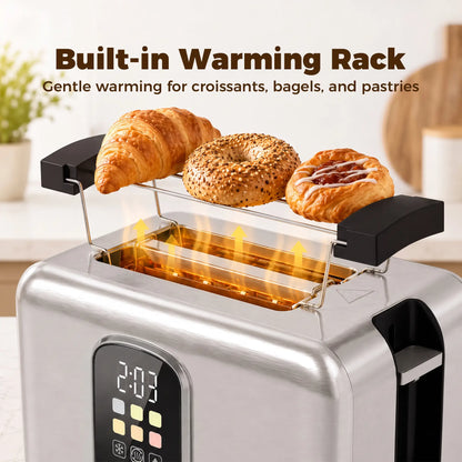 HOMCOM 2 Slice Smart Toaster with Touch Screen, LED Countdown & Warming Rack, Memory Function