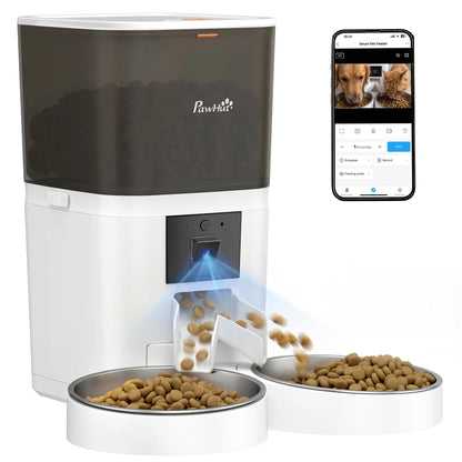 PawHut Automatic Cat Feeder for 2 Cats with HD Camera, 2.4G & 5G WiFi Pet Food Dispenser 6L APP Control