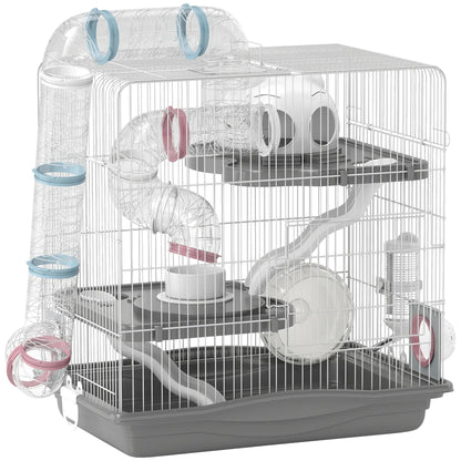 PawHut 3-Tier Hamster Cage with Exercise Wheels, Water Bottle, Food Dish, for Dwarf Hamsters, Grey