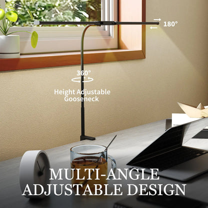 HOMCOM LED Desk Lamp, Double Head Light Table Lamp with 3 Colour Modes & 10 Brightness Levels, Timer, Black