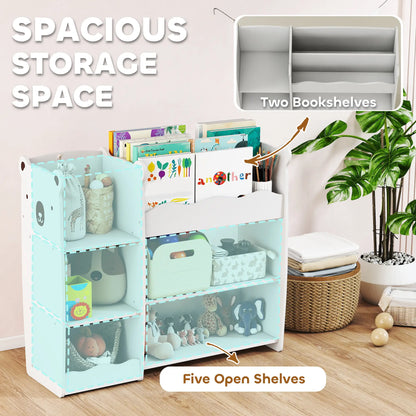AIYAPLAY Kids Toy Storage Unit, Bear Design Kids Bookshelf & Toy Organiser for Bedroom, Playroom, White