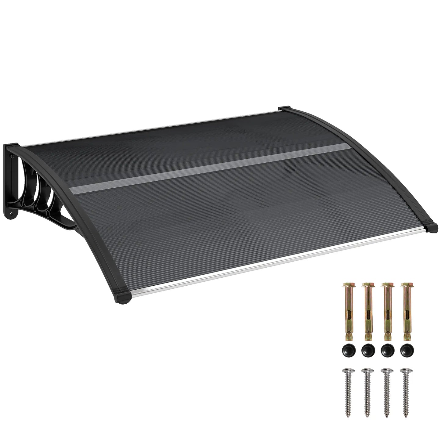 Outsunny Front Door Canopy Outdoor Awning Aluminium Rigid Plastic Polycarbonate Rain Shelter, Black
