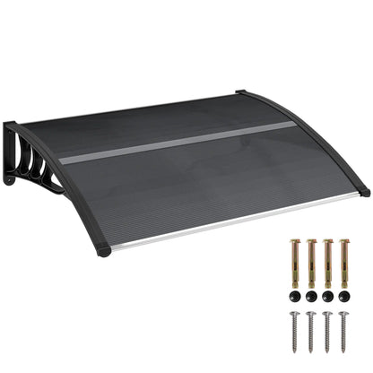 Outsunny Front Door Canopy Outdoor Awning Aluminium Rigid Plastic Polycarbonate Rain Shelter, Black