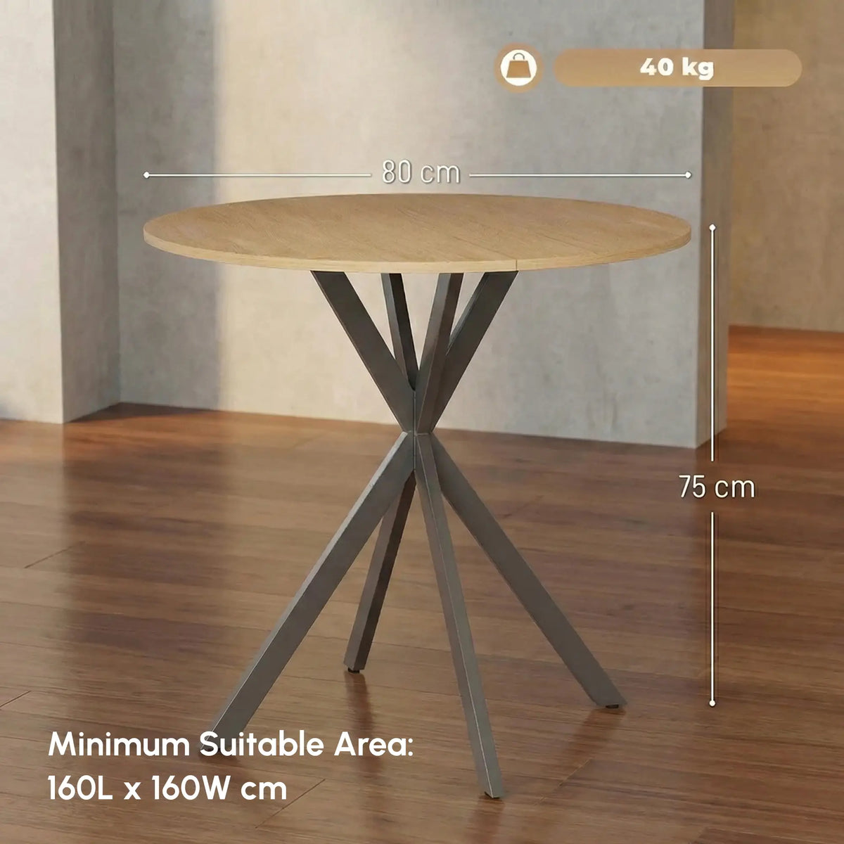 HOMCOM 80cm Industrial Round Kitchen Dining Table - White Oak