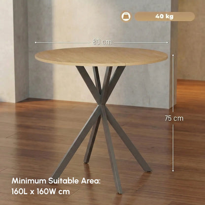 HOMCOM 80cm Industrial Round Kitchen Dining Table - White Oak