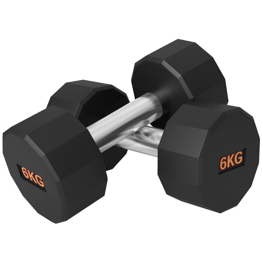 SPORTNOW Dumbbells Weights Set with 12-Sided Shape and Non-Slip Grip for Home Gym Workout, 2 x 6kg