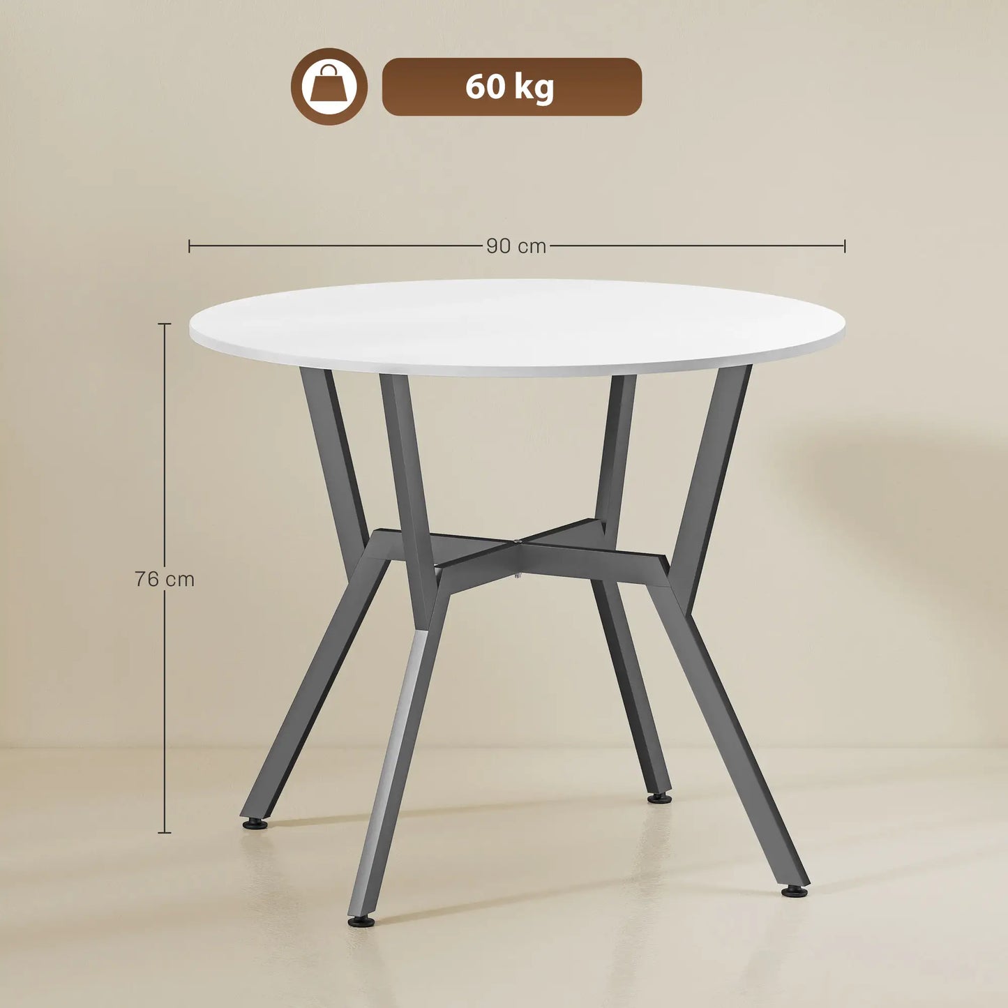 HOMCOM Dining Table, Round Kitchen Table with Black Legs, High Gloss White