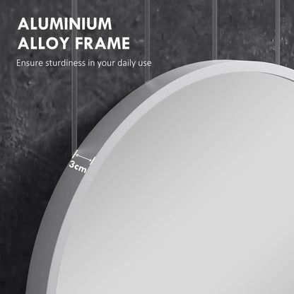 HOMCOM 60cm Round HD Tempered Glass Bathroom Mirror - Silver Tone