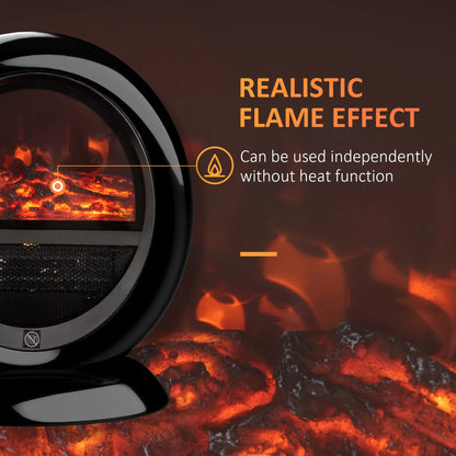 HOMCOM Freestanding Electric Fireplace Indoor Table Top Space Heater with Flame Effect, Rotatable Head, 1500W, Black