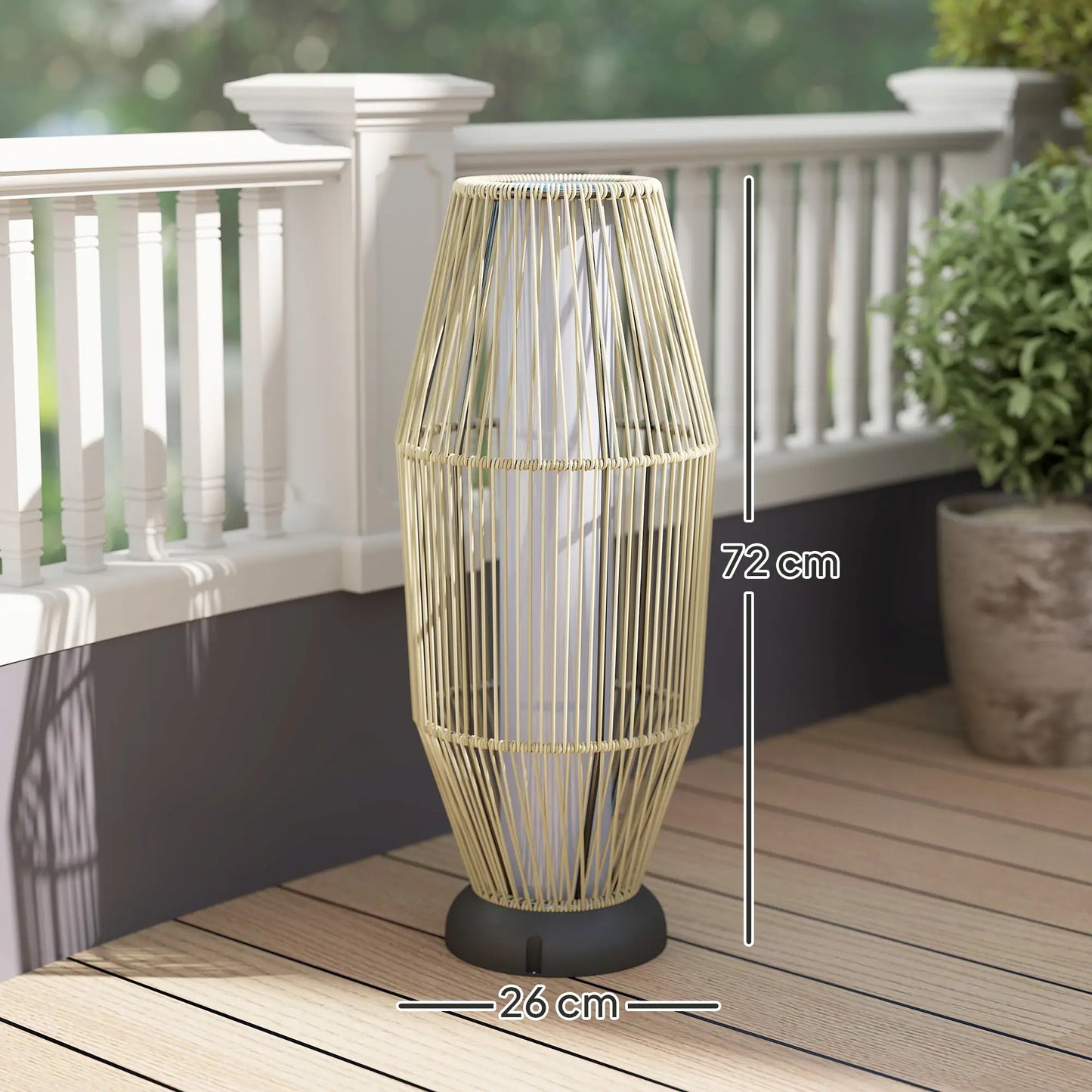 Outsunny Garden Rattan Lamp, Tall Solar Rattan Floor Lamp, Light with Auto On/Off LED, IP44 for Outdoor, Grey