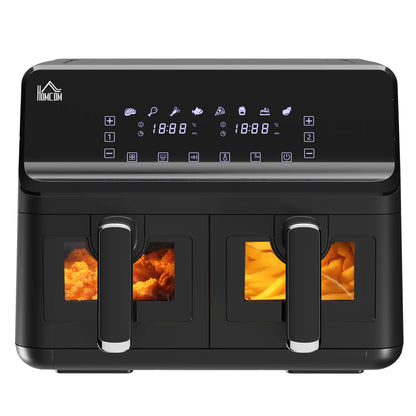 HOMCOM 8L Dual Basket Air Fryer, 8-in-1 Air Fryer Oven with Digital Display, Timer, Preheat for Oil Free Low Fat Cooking, 2500W