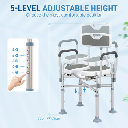HOMCOM Shower Chair with Upgraded U-Shaped Seat, Height Adjustable Padded Bath Chair with Non-Slip Feet for Elderly Seniors, Grey