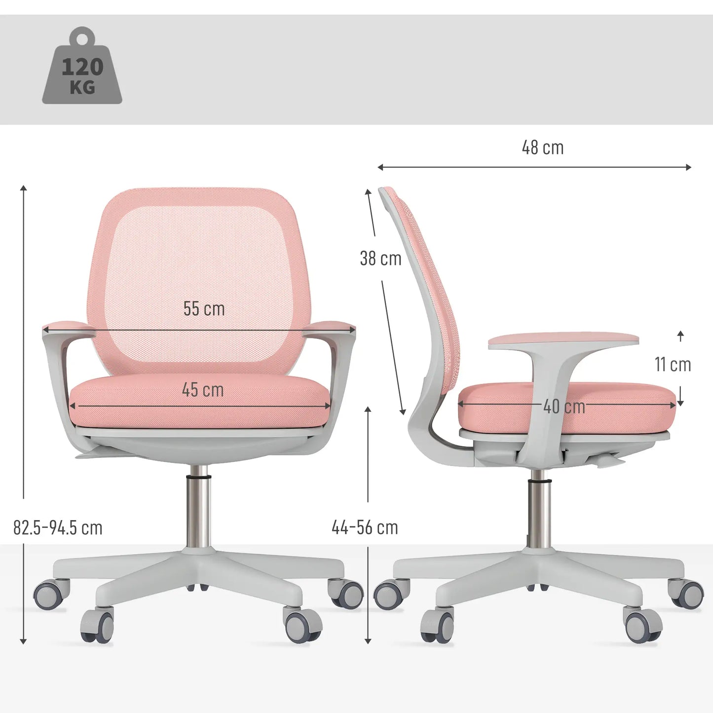 Vinsetto 44-56cm Mesh Back Office Chair with Adjustable Height - Pink