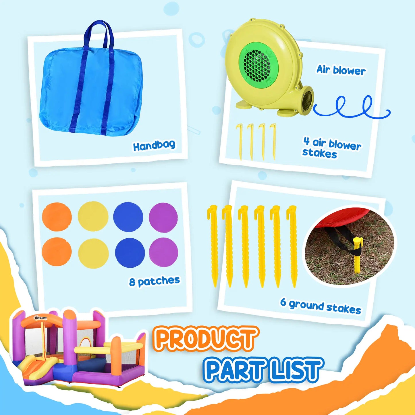 Outsunny Kids Bouncy Castle House Inflatable Trampoline Slide Water Pool 3 in 1 with Blower for Kids Age 3-8