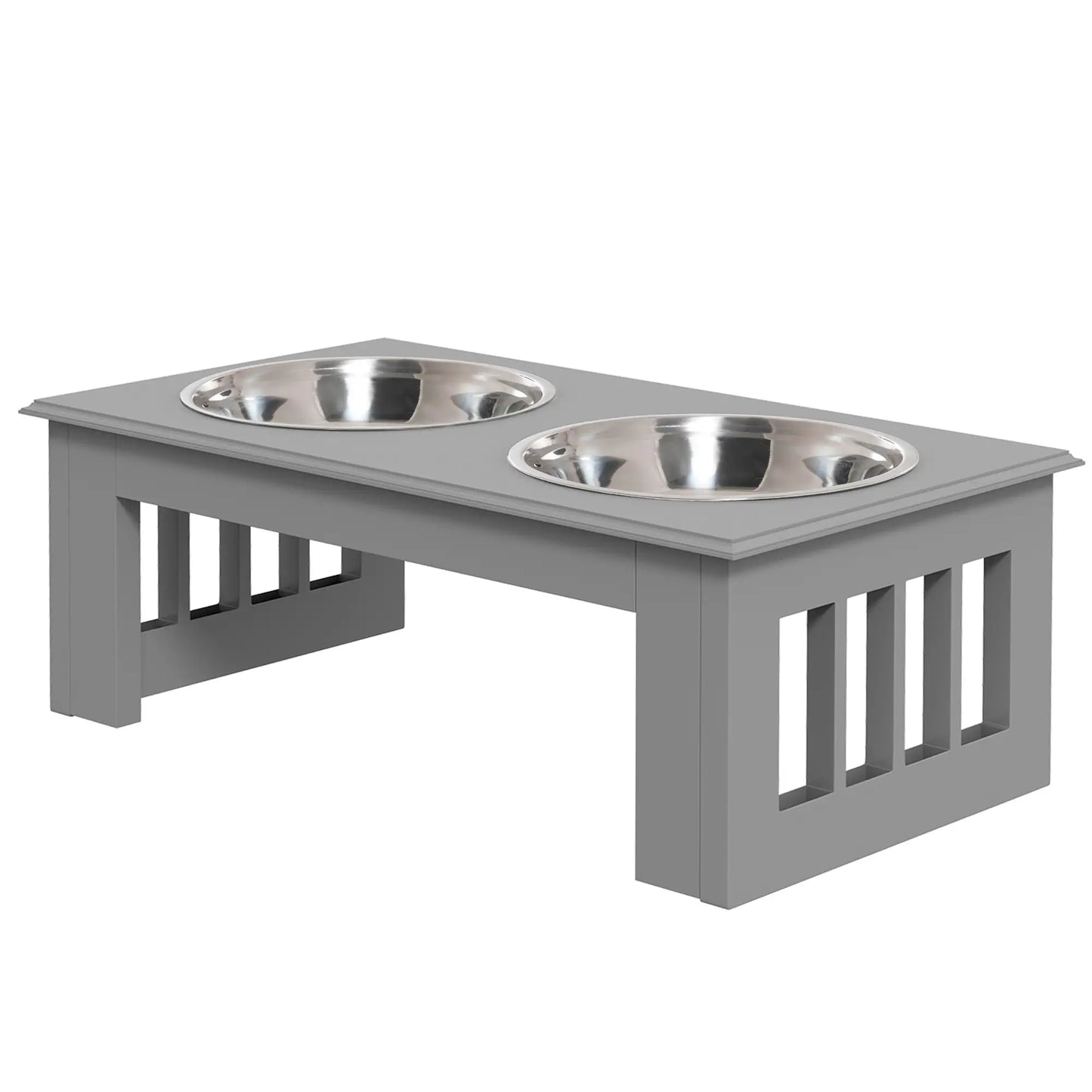 PawHut Raised Dog Feeding Bowls with Stand, Stainless Steel for Extra Small & Small Dog - Grey