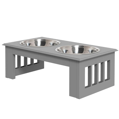 PawHut Raised Dog Feeding Bowls with Stand, Stainless Steel for Extra Small & Small Dog - Grey